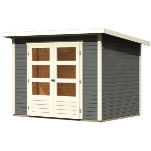 Karibu Holz-Gartenhaus Sitten Terragrau Pultdach Lackiert 242 cm x 182 cm