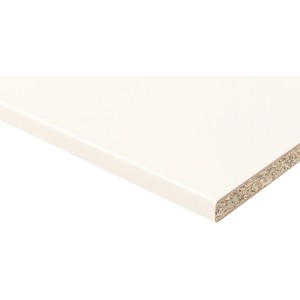 Weiße Kaindl Fensterbank, 30 cm breit, aus Holzwerkstoff. Detailansicht.