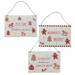 Mehrfarbiges Boltze Schild Ginger, 3-fach sortiert, mit weihnachtlichen Motiven. Weihnachtsdekoration.