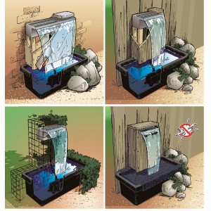 Ubbink Niagara Wasserfall-Set mit LED, Pumpe und Becken, verschiedene Installationsmöglichkeiten als Teichdeko.