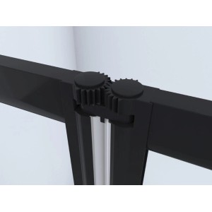 Detailaufnahme: Aurlane Badewannenfaltwand Black Star, 3-teilig, mattschwarzer Rahmen.