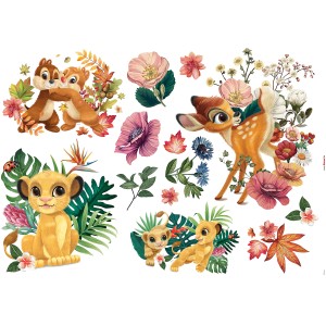 Komar Deko-Sticker Be Nature mit Simba, Bambi, Chip und Chap, Blumen und Blättern.