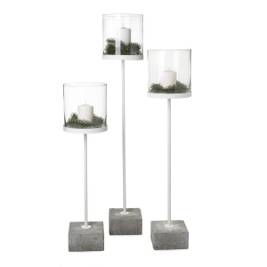 Windlicht-Set mit Betonfuß, anthrazit, für Garten und Innenbereich.