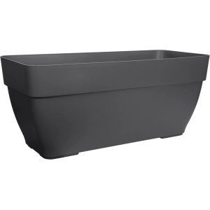 Rechteckiger, anthrazitfarbener Elho Terrassentopf Vibia Campana, 80x33x35 cm, für den Außenbereich.