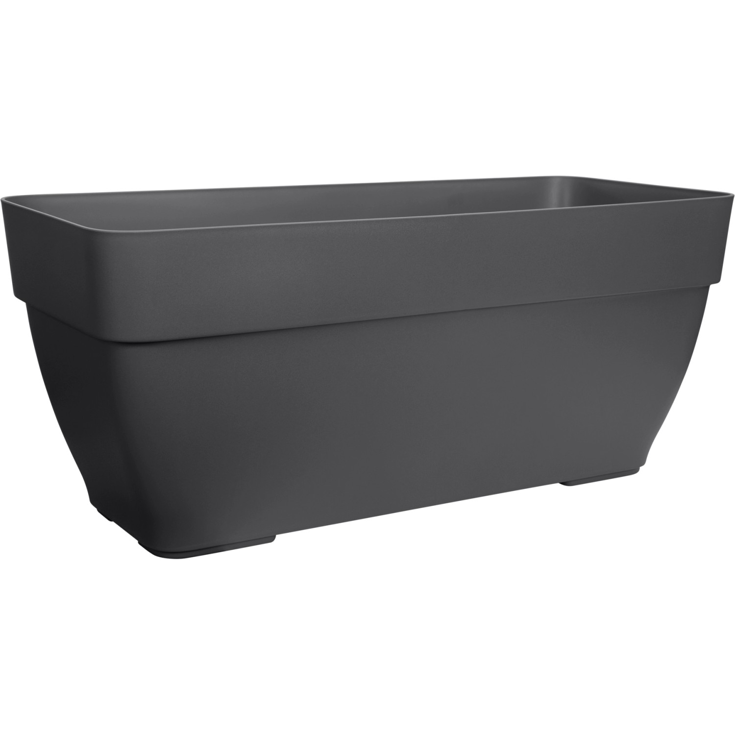 Rechteckiger, anthrazitfarbener Elho Terrassentopf Vibia Campana, 80x33x35 cm, für den Außenbereich.