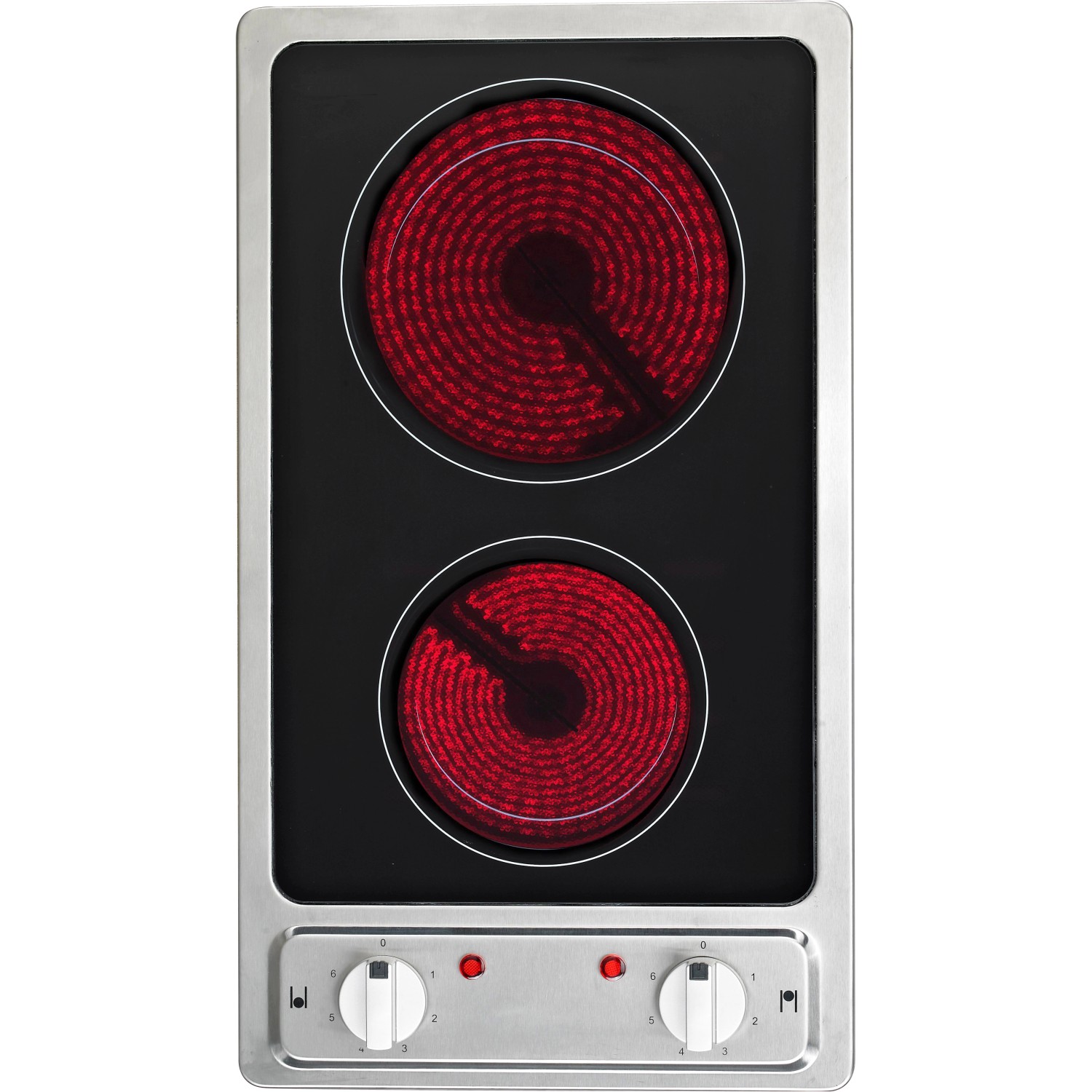 Respekta Glaskeramikkochfeld für Economy Küchenzeile KB180WWMIC, zwei Kochzonen rotglühend.