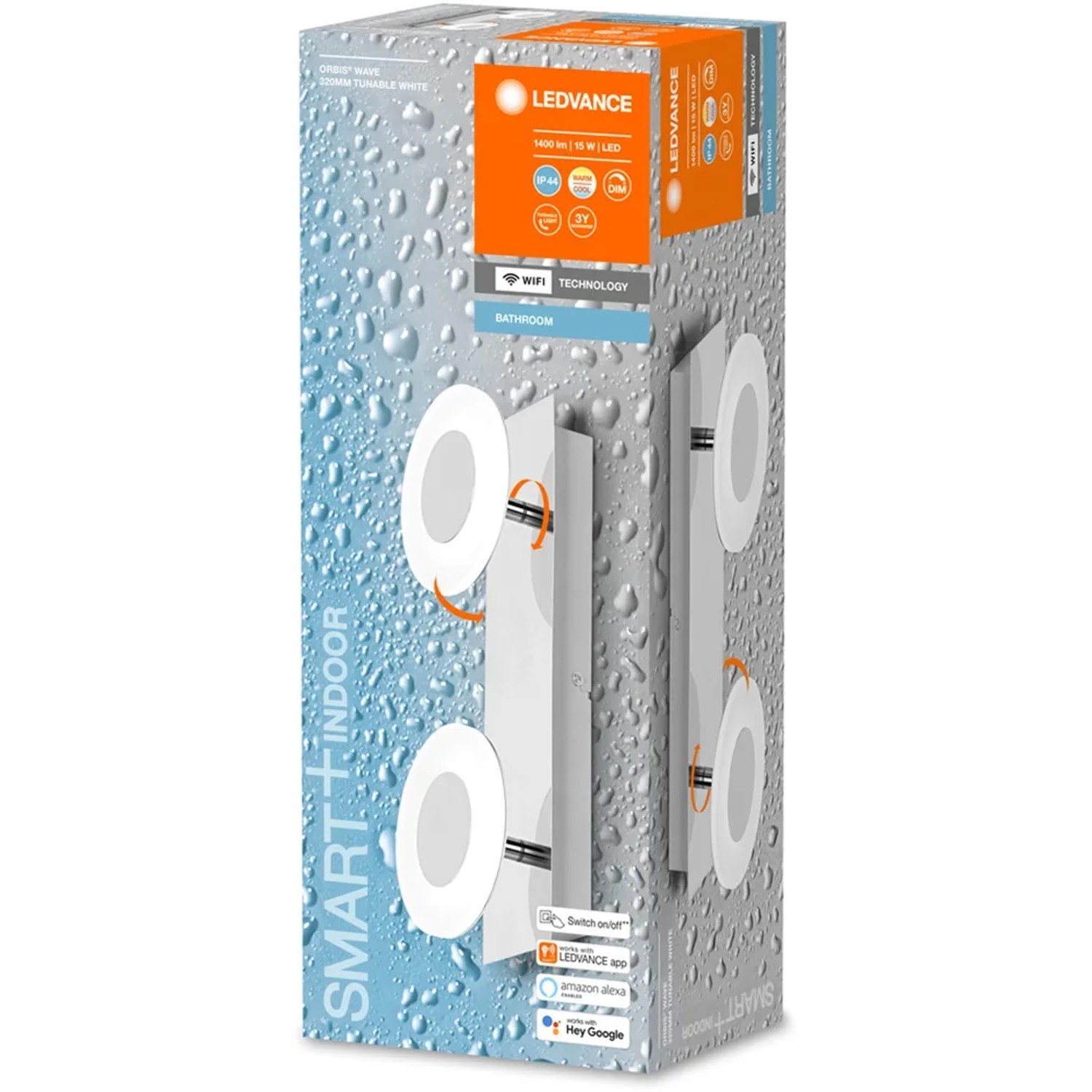 Ledvance Smart+ WiFi Wandleuchte Orbis Wall Wave IP44 32cm, Bad-Wandleuchte im Karton.