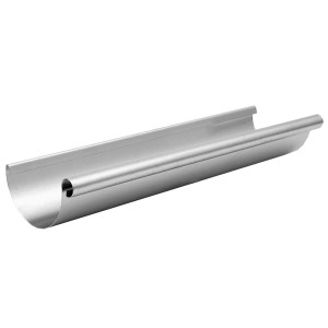 Alufarbene Dachrinne RG 75, 2 m lang, zur Regenwasserableitung vom Dach.
