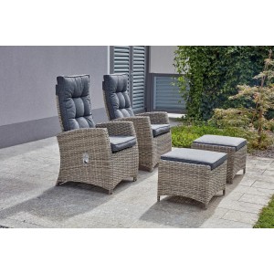 4-teiliges Westside Lounge-Set Bergamo aus Polyrattan in Beige mit grauen Polstern.