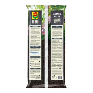 Sack Compo Bio Gartenfaser, torffrei, 50 l, zum Mulchen und zur Bodenverbesserung.