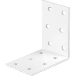 Weißer Winkelverbinder mit Sicke, 60x60x40 mm, pulverbeschichtet, für Eckverbindungen.