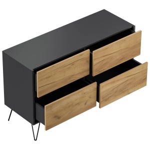 Posseik Sideboard Industrial E mit 4 Schubladen, Grafit/Eiche, 120 cm breit.