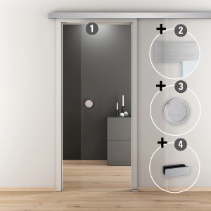 Glasschiebetür-Set Nova 510 Edelstahloptik mit Griffmuschel und Softeinzug