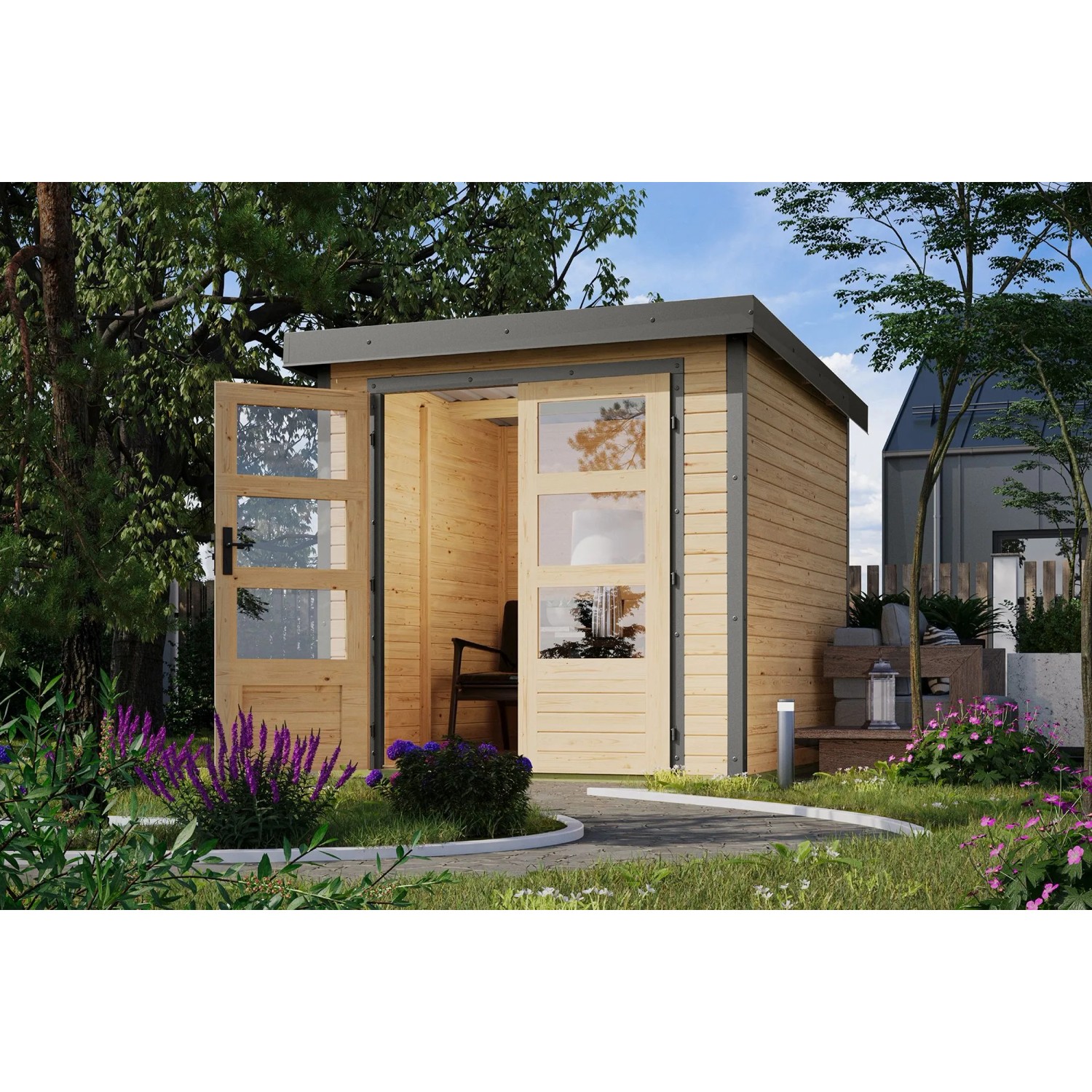 Karibu Gartenhaus Swifty 2 A Expresslieferung Naturbelassen / Graualuminium_2