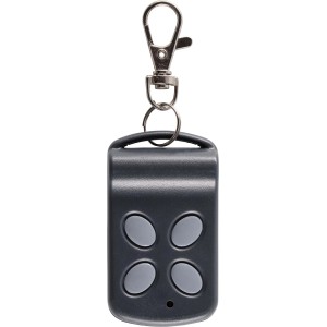 Schellenberg Handsender Drive 4-Kanal für Torantriebe, grau mit vier Tasten und Karabiner.