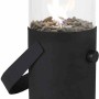Schwarze Cosi Gaslaterne Cosiscoop mit Glasaufsatz, Kieselsteinen und Flamme. Terrassenheizer.