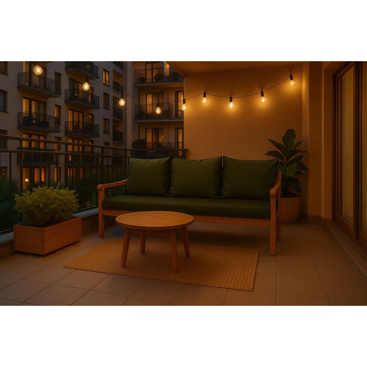 Grünes Setgarden Bankkissen für 3-Sitzer Gartenbank, 150x60 cm + 3 Rückenkissen.