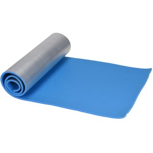 Gerollte Camping-Bodenmatte, 180x60x1 cm, blau/silber, für Outdoor-Aktivitäten.