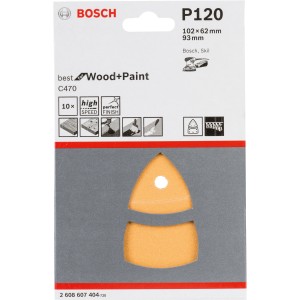 Bosch Schleifblätter Pro, Korn 120, 10 Stk. für Multischleifer (102x62/93mm).