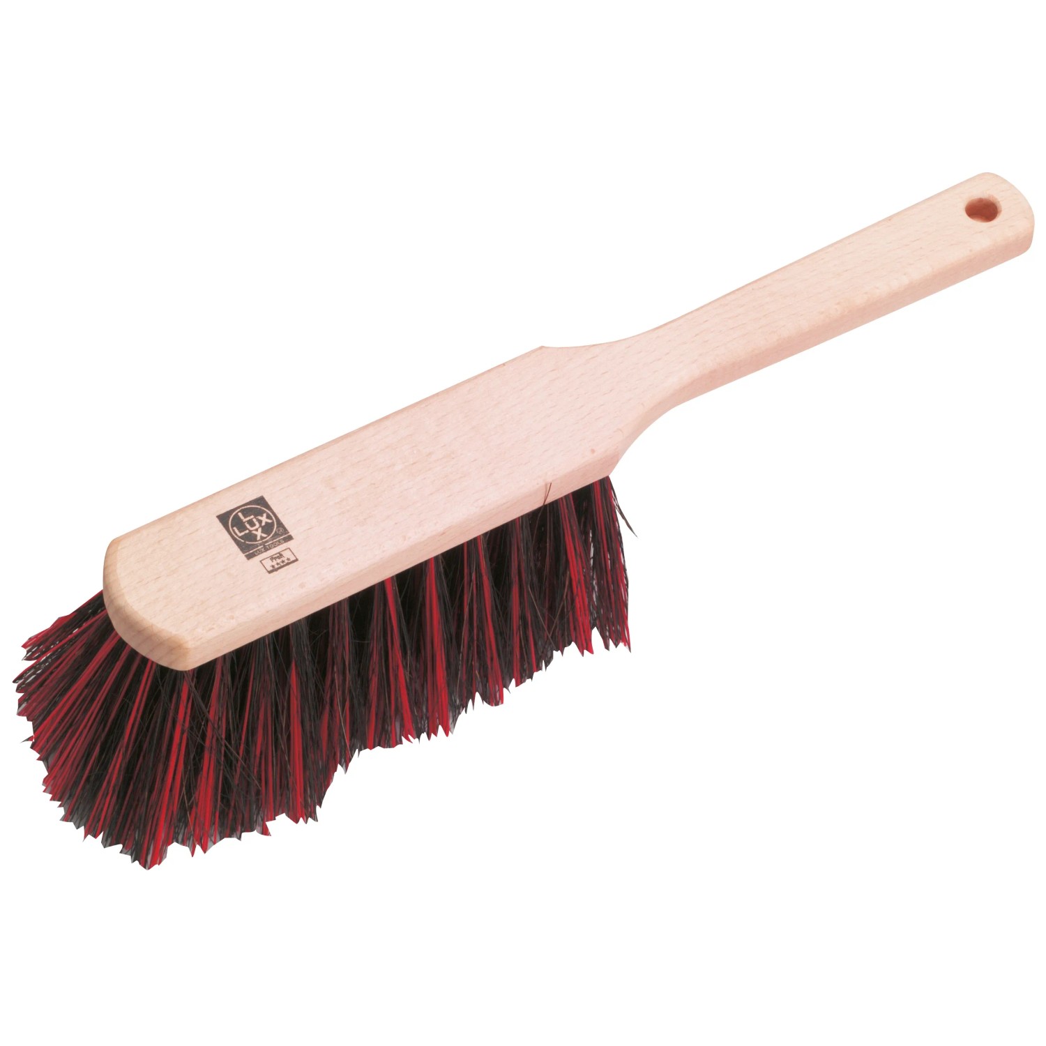 LUX Handfeger Elaston aus Holz mit roten und schwarzen Borsten für die Reinigung.