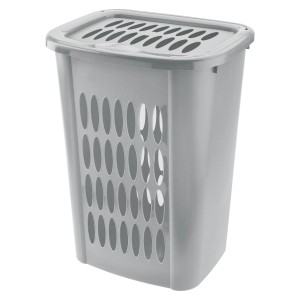 Tontarelli Wäschebox Cover Line, 55 l, Nordic Grey, aus Kunststoff mit Deckel und Luftlöchern.