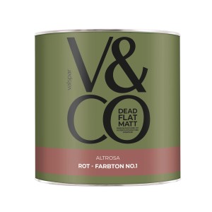 Dose V&CO Premium Innenfarbe Dead Flat Matt Rot Altrosa, matte Wandfarbe.