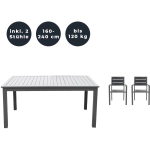 Home Deluxe Sitzgruppe Casa Madera, 2-tlg., Gartentisch ausziehbar mit 2 Stühlen.