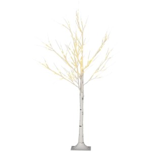 Weißer HOMCOM Kunstbaum 120 cm mit naturgetreuer Birkenrinde und warmweißen LED-Lichtern für stimmungsvolle Dekoration innen & außen.