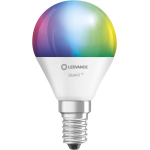 Ledvance Smart+ Leuchtmittel Wifi Mini RGBW E14, farbige smarte LED Lampe in Weiß.