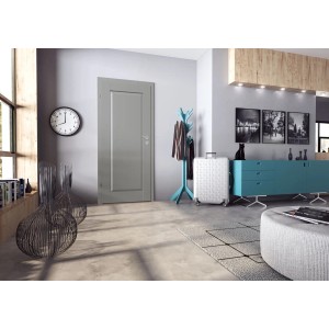 Classen Zimmertür Kofano 1.1 Grau, 73,5x198,5 cm, DIN Links, in modernem Wohnraum.