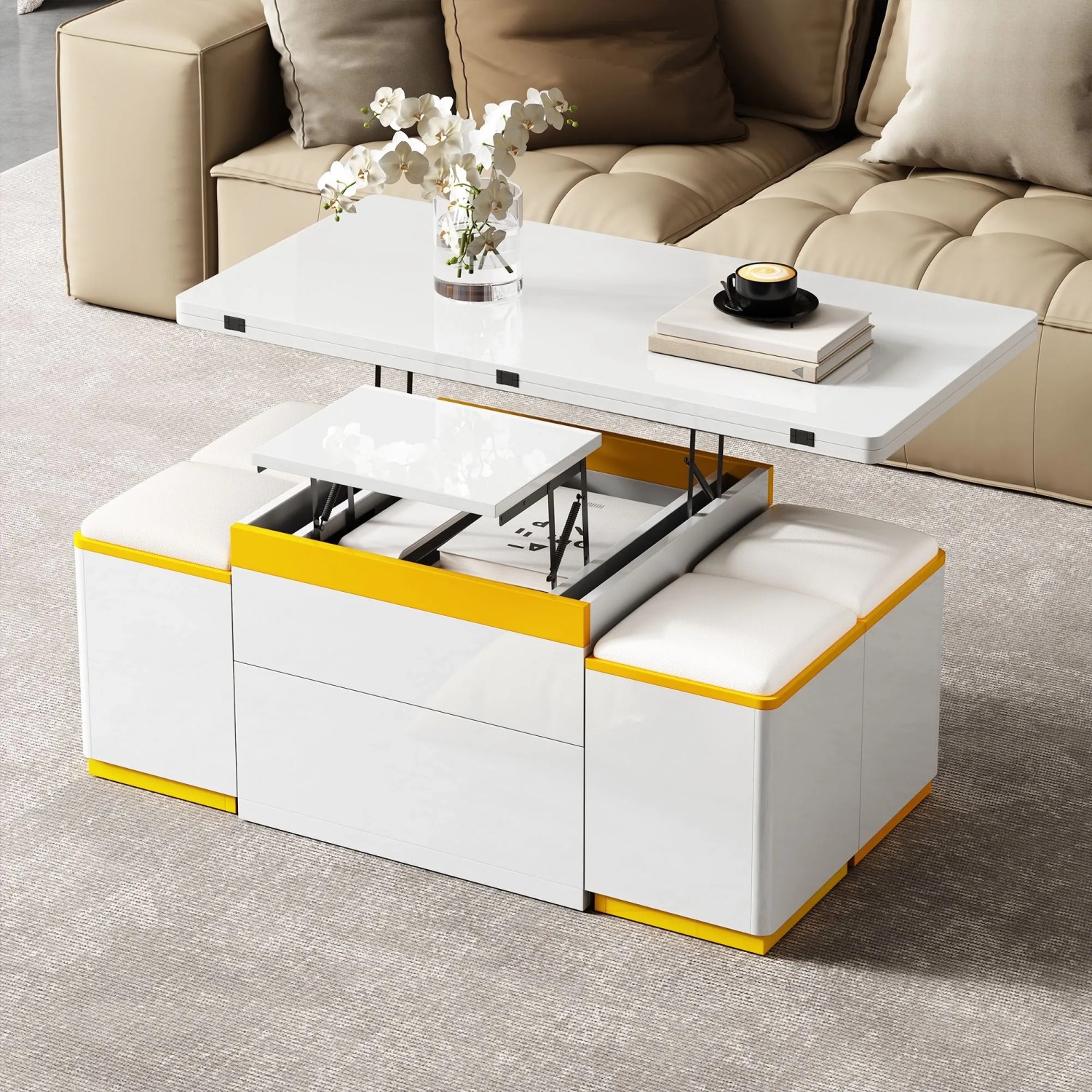 okwish Couchtisch Modern/HöhenVerstellbar/Klappbar Esstisch Wohnzimmermöbel 100 x 50 cm Weiß kaufen bei OBI