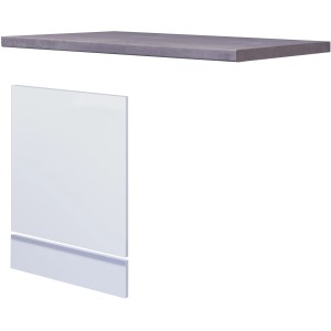 Flex-Well Joelina Geschirrspüler-Paket, teilintegriert, weiß mit grauer Arbeitsplatte.