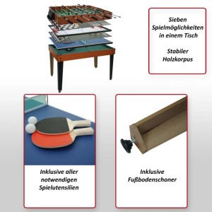 MCW Tischkicker M33 7in1 Multiplayer Spieletisch MDF 80x123x101cm