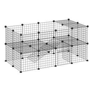 PawHut Freigehege für Kleintiere. Schwarzes, variables DIY Gittergehege mit mehreren Ebenen und Rampe.