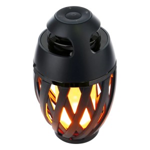 Schwarze LED-Tischleuchte Muna mit Bluetooth-Lautsprecher für den Außenbereich.