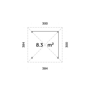 Grundriss Palmako Pavillon Bianca Set 102, 300x300 cm, Weekendhaus mit 8,3 m² Fläche.