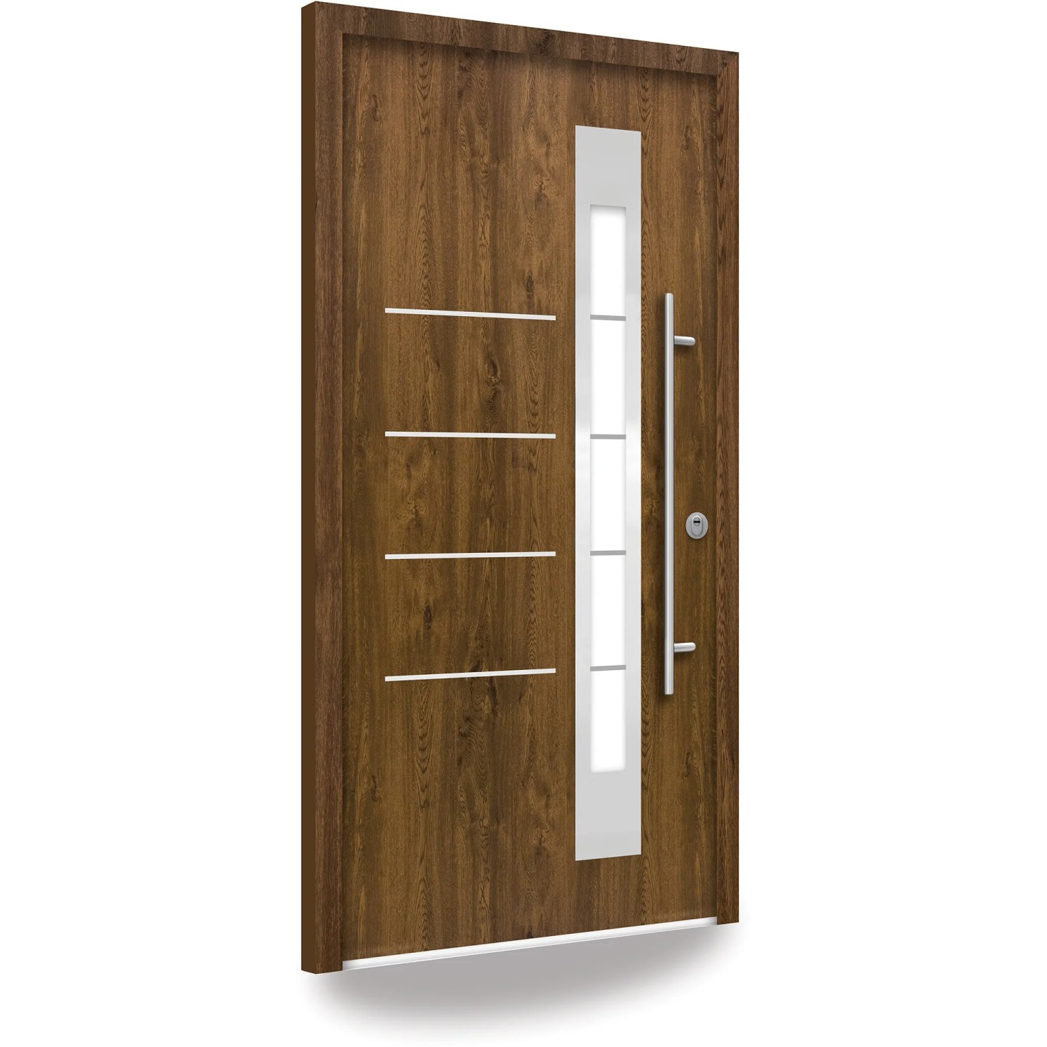Splendoor Sicherheits-Haustür Berlin Prime RC2 Nussbaum, mit Edelstahl-Applikationen und Glaseinsatz.