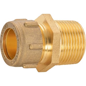 Messing Schraub-Übergangsnippel 34 mm für Klemmfittings, Detailansicht.