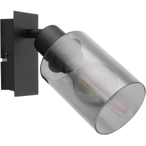 Schwarzer Globo Strahler Hadera mit Rauchglas, 90x200mm, für E27 Leuchtmittel. Moderner Spot für Innenräume.