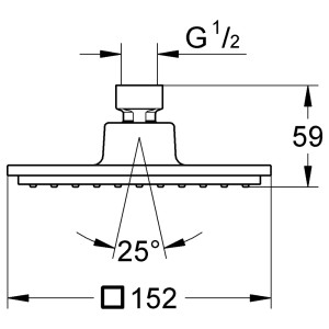 Technische Zeichnung Grohe Euphoria Cube 152 Kopfbrause mit Maßen.