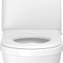 Weißes Duravit Wand WC Set Starck 3 mit offenem WC-Sitz und Absenkautomatik, Frontansicht.