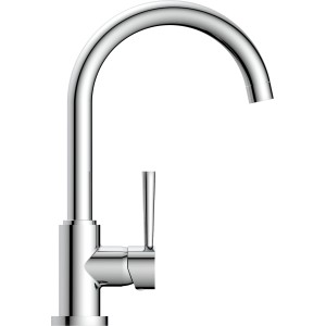 Verchromte Schütte Küchenarmatur Cornwall mit hohem Auslauf.