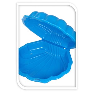 Blauer Sandkasten in Muschelform, 2-teilig, ideal zum Spielen mit Sand und Wasser.