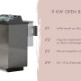 Karibu Saunaofen Marten Bio, 9kW mit Steuerung. Edelstahlofen mit Diabassteinen für Saunahaus.