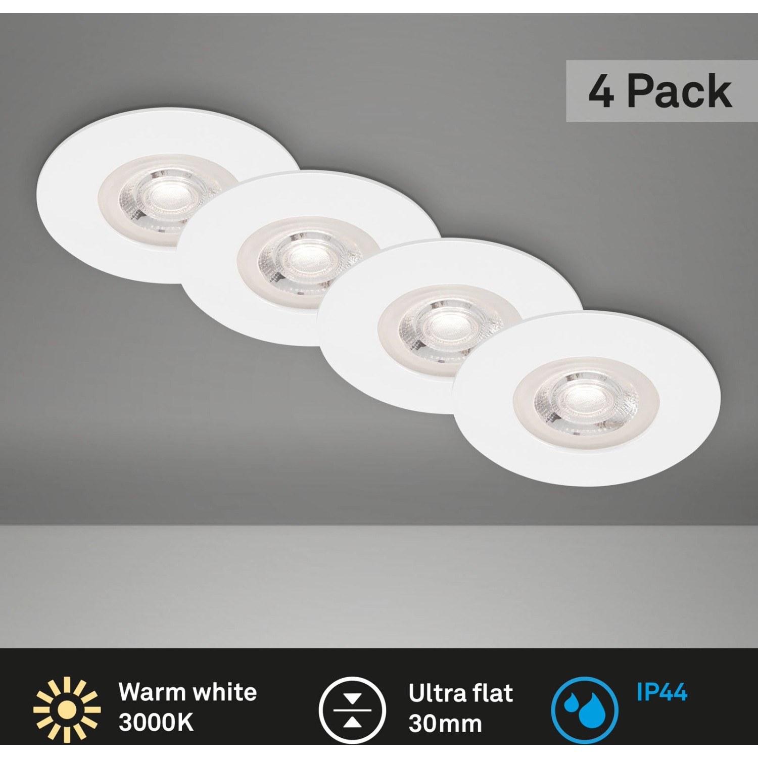 Vierer-Set: Brilo LED-Einbauleuchten Kulana, weiß matt, 4,9W. LED-Strahler für Bad und Innenbereich.