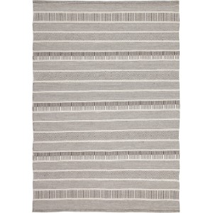 Naturfarbener Wollteppich Kaylana mit Streifenmuster, 160x230 cm.