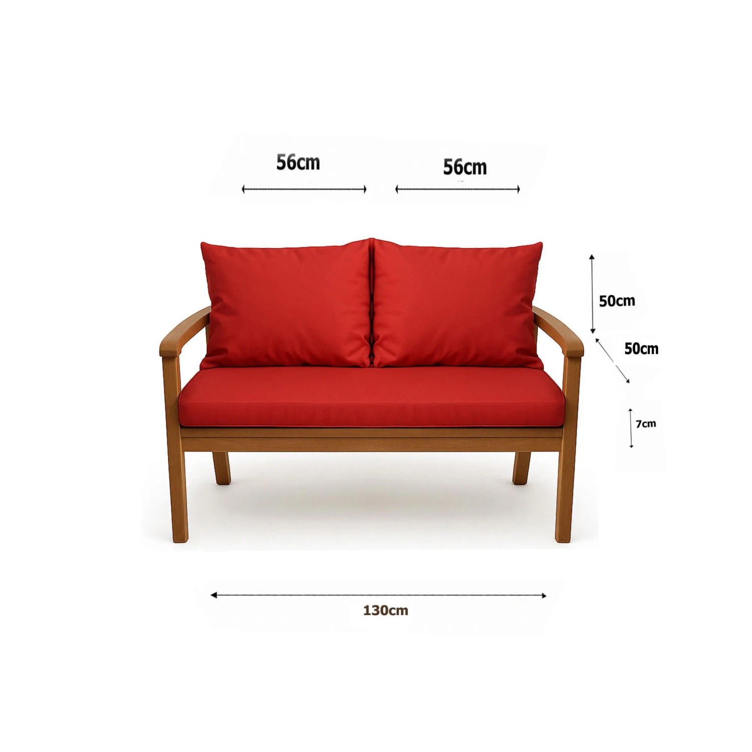 Setgarden Bankkissen, rot, 130x50 + 2x 50x56 cm. Auflage für 2-Sitzer Gartenbank.