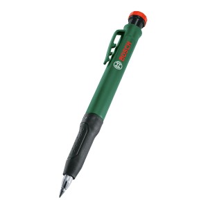 Bosch Tieflochmarker Bleistift, grün mit Clip und Anspitzer für präzise Markierungen.