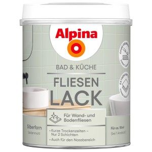 Dose Alpina Fliesenlack Bad & Küche, 2K, Silberfarn seidenmatt, 750ml. Für Wand- und Bodenfliesen.
