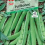 Samenpackung Sperli Puffbohne Perla, Delikatess-Sorte mit grünen Hülsen und Körnern.